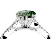 Solitaire Engagement Ring Setting for Fancy Green Heart-Shaped Center with Twisted Pave Split Shank and Prong Head in Platinum