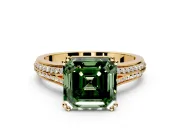 Solitaire Engagement Ring Setting for Fancy Green Asscher Cut Center with Pave Rail Split Shank and Prong Head in Yellow Gold