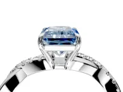 Crossover Engagement Ring Setting for Fancy Blue Radiant Cut Center with Pave and Plain Strands and Prong Head in White Gold
