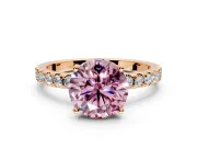 Solitaire Engagement Ring Setting for Fancy Pink Round Cut Center with Band of Accents and Prong Head in Rose Gold