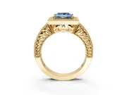 Milgrain Halo Engagement Ring Setting for Fancy Blue Princess Cut Center with Pave Band and Prong Head in Yellow Gold