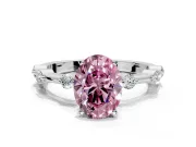 Solitaire Engagement Ring Setting for Fancy Pink Oval Center with Bezel Station Band and Prong Head in Sterling Silver