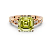Solitaire Engagement Ring Setting for Fancy Yellow Asscher Cut Center with Marquise and Bezel Accents and Prong Head in Rose Gold