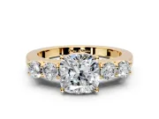 5 Stone Engagement Ring Setting for Cushion Cut Center with Equal Close-Set Accents and Prong Head in Yellow Gold