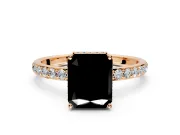 Hidden Halo Engagement Ring Setting for Fancy Black Radiant Cut Center with Pave Band and Prong Head in Rose Gold