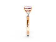 3 Stone Engagement Ring Setting for Fancy Pink Princess Cut Center with Tapered Baguettes, Plain Band and Prong Head in Rose Gold