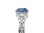 Cluster Engagement Ring Setting for Fancy Blue Cushion Cut Center with Bezel Accent Clusters and Prong Head in White Gold