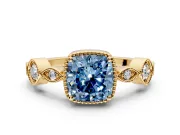 Vintage Station Engagement Ring Setting for Fancy Blue Cushion Cut Center with Accents and Prong Head in Yellow Gold