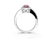 Accent Halo Engagement Ring Setting for Fancy Pink Radiant Cut Center with Full-Length Pave Band and Prong Head in White Gold