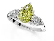 3 Stone Engagement Ring Setting for Fancy Yellow Pear-Shaped Center with Large Pear-Shaped Accents and Prong Head in Platinum