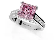 Solitaire Engagement Ring Setting for Fancy Pink Princess Cut Center with Channel Band and Double Claw Prong Head in Platinum