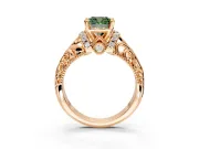 Solitaire Engagement Ring Setting for Fancy Green Cushion Cut Center with Filigree Accent Basket and Prong Head in Rose Gold