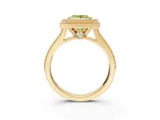 Halo Engagement Ring Setting for Fancy Yellow Princess Cut Center with Milgrain Pave Band and Bezel Head in Yellow Gold