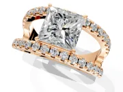 Solitaire Engagement Ring Setting for Princess Cut Center with Wide-Open Split Shank and Prong Head in Rose Gold