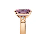 Solitaire Engagement Ring Setting for Fancy Pink Emerald Cut Center with Beaded Shoulders and Prong Head in Rose Gold