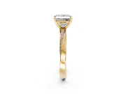 Side Accent Engagement Ring Setting for Princess Cut Center with Accent Shoulders and Prong Head in Yellow Gold
