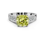 Solitaire Engagement Ring Setting for Fancy Yellow Cushion Cut Center with Round Cut Channel Band and Prong Head in Platinum