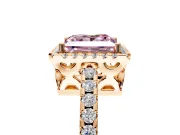 Accent Halo Engagement Ring Setting for Fancy Pink Princess Cut Center with Full-Length Pave Band and Prong Head in Rose Gold
