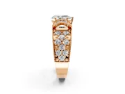 Pave Engagement Ring Setting for Pear-Shaped Center with Curved Accent Rows, Openwork and Prong Head in Rose Gold