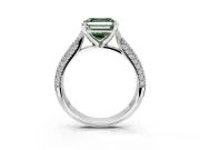 Solitaire Engagement Ring Setting for Fancy Green Asscher Cut Center with Multi-Row Accents and Prong Head in Sterling Silver
