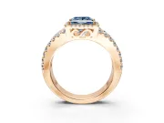 Halo Engagement Ring Setting for Fancy Blue Princess Cut Center with Wide-Open Pave Split Shank and Prong Head in Rose Gold