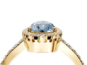 Halo Engagement Ring Setting for Fancy Blue Pear-Shaped Center with Inner Milgrain Border and Prong Head in Yellow Gold