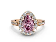 Floral Halo Engagement Ring Setting for Fancy Pink Pear-Shaped Center with Large Halo Accents and Prong Head in Rose Gold