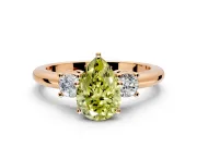 3 Stone Engagement Ring Setting for Fancy Yellow Pear-Shaped Center with Wide Plain Band and Prong Head in Rose Gold