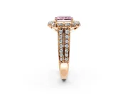 Large Accent Halo Engagement Ring Setting for Fancy Pink Radiant Cut Center with Pave Split Shank and Prong Head in Rose Gold