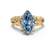 Solitaire Engagement Ring Setting for Fancy Blue Marquise Center with Filigree Accent Basket and Prong Head in Yellow Gold