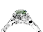 Halo Engagement Ring Setting for Fancy Green Pear-Shaped Center with Leaf Motif Split Shank and Prong Head in Platinum
