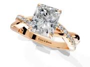 Crossover Engagement Ring Setting for Radiant Cut Center with Pave and Plain Strands and Prong Head in Rose Gold