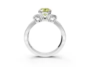 3 Stone Engagement Ring Setting for Fancy Yellow Oval Center with Pave Twist Band and Prong Head in Platinum