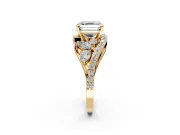 Halo Engagement Ring Setting for Asscher Cut Center with Marquise and Pave Bypass Band and Prong Head in Yellow Gold
