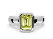 Solitaire Engagement Ring Setting for Fancy Yellow Emerald Cut Center with Wide Band and Bezel Head in Platinum