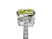 Cathedral Engagement Ring Setting for Fancy Yellow Asscher Cut Center with Antique-Style Pave Band and Prong Head in Platinum