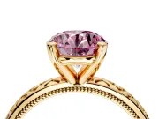 Solitaire Engagement Ring Setting for Fancy Pink Round Cut Center with Milgrain X Pattern Band and Prong Head in Yellow Gold
