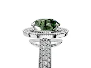 Milgrain Halo Engagement Ring Setting for Fancy Green Round Cut Center with Three-Sided Pave Band and Prong Head in White Gold