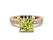 Solitaire Engagement Ring Setting for Fancy Yellow Princess Cut Center with Milgrain-Edged Pave Band and Prong Head in Yellow Gold