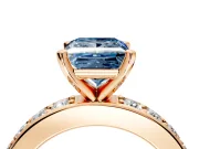 Solitaire Engagement Ring Setting for Fancy Blue Princess Cut Center with Channel-Set Accents and Prong Head in Rose Gold