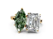 Fancy Green Marquise and Emerald Cut Lab-Grown Diamond Toi et Moi Engagement Ring with Prong-Set Stones in Yellow Gold