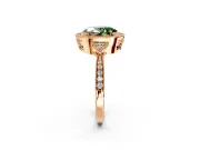 Halo Engagement Ring Setting for Fancy Green Oval Center with Milgrain Rim, Pave Band and Prong Head in Rose Gold