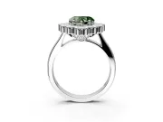 Cluster Halo Engagement Ring Setting for Fancy Green Heart-Shaped Center with Milgrain Bezel Accents and Prong Head in Sterling Silver
