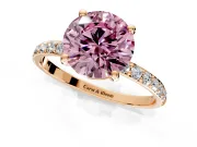 Solitaire Engagement Ring Setting for Fancy Pink Round Cut Center with Pave Accents and Prong Head in Rose Gold