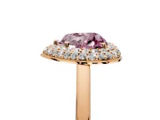 Halo Engagement Ring Setting for Fancy Pink Heart-Shaped Center with Plain Tapered Band and Prong Head in Rose Gold
