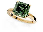 Solitaire Engagement Ring Setting for Fancy Green Asscher Cut Center with Basket Rail and Prong Head in Yellow Gold