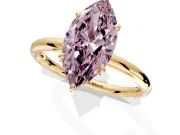 Low-Set Solitaire Engagement Ring Setting for Fancy Pink Oval Center with Thin Plain Band and Prong Head in Yellow Gold