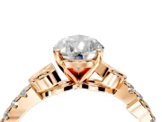 Leaf Motif Engagement Ring Setting for Pear-Shaped Center with Pave Band and Prong Head in Rose Gold