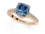 Solitaire Engagement Ring Setting for Fancy Blue Cushion Cut Center with Crossover Accents and Prong Head in Rose Gold