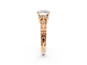 Solitaire Engagement Ring Setting for Radiant Cut Center with Filigree Band and Prong Head in Rose Gold